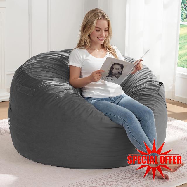 ZurNesfure Bean Bag Chairs for Adults 3FT with Memory Foam Grey