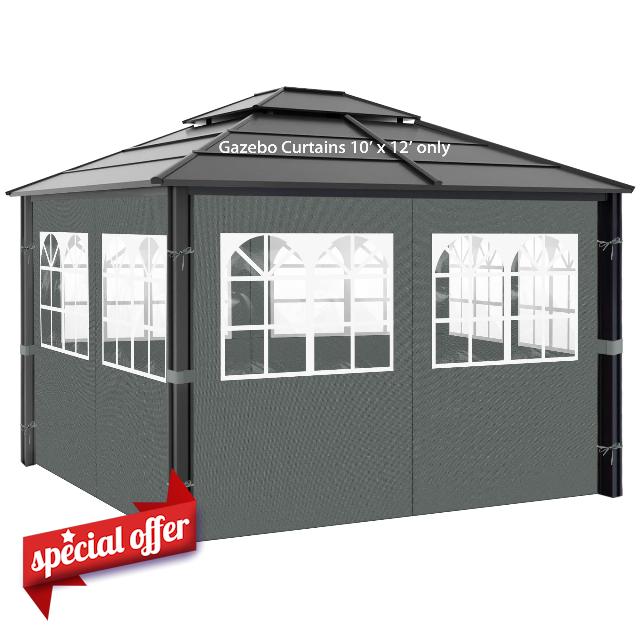 10'x12' Gazebo Privacy Curtains with PVC Windows