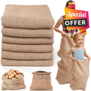 Kmise Premium Tightly Woven Burlap Potato Sack Race Bags (Pack of 6)，39"x25" Natural Jute Burlap Sacks for Kids & Adults
