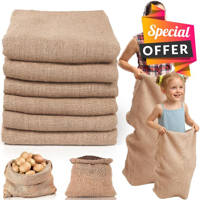Kmise Premium Tightly Woven Burlap Potato Sack Race Bags (Pack of 6)，39"x25" Natural Jute Burlap Sacks for Kids & Adults