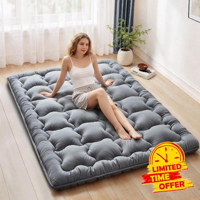 FARINA Grey Twin Size Shredded Memory Foam Japanese Floor Mattress Futon                                                          Roll Up