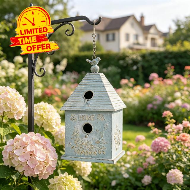 Metal Hanging Bird Houses for Outdoor Distressed Decor 2 Holes BirdHouses for Outside Blue Unique Vintage Bird Nest for Garden Patio Backyard