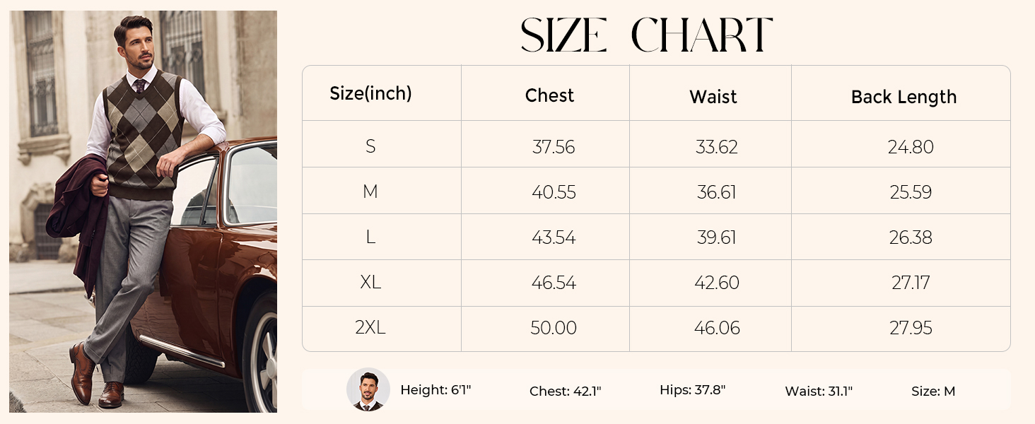 Men Sweater Vest Size Chart