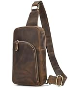 Yevabo Men's Genuine Leather Sling Bag Crossbody Chest Bag with Multiple Pockets for Travel Commu...