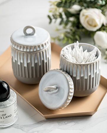 Qtip Holder Dispenser Bathroom Canisters with Lid, Apothecary Jar Containers for Vanity Makeup Or...
