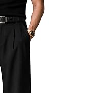 HUNGSON Mens Baggy Casual Dress Pants Wide Leg Pleated Trousers with Elastic Waist and Pockets