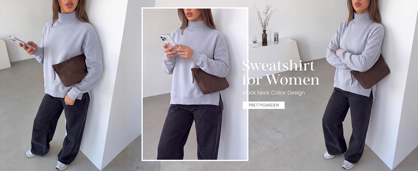 sweatshirt for women, fashion clothing, womens clothes, mock neck sweatshirt