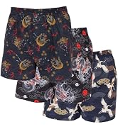 Y's factory Men’s Japanese Pattern Cotton Boxer Shorts, Open Front Fly, Multi-Pack (2, 3, 4 Pack)...