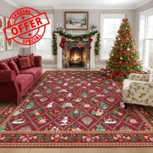 Washable Christmas Area Rugs for Living Room 6x9 Bedroom Carpet
