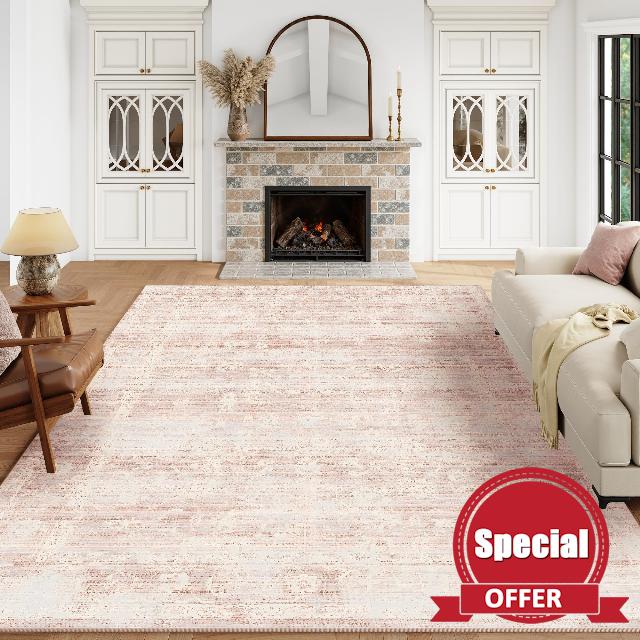 6x9 Pink Washable Area Rugs for Living Room