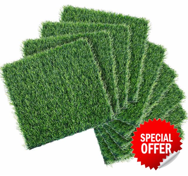 9Pack Fake Grass Turf Tiles 12"x12" Pet Turf with Drainage Holes | Efficient Drainage Design