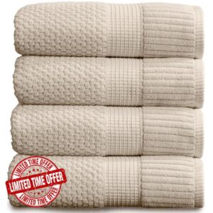 Springtree Home 4 Pack 100% Cotton Bath Towels | Beige Towels | Oeko‑TEX Standard 100 | Soft & Absorbent