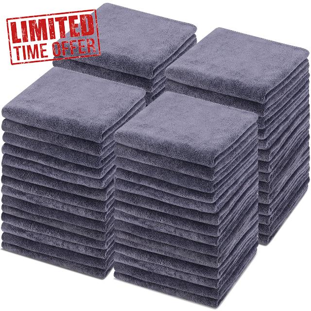 50 Pack Bleach Proof Towels Microfiber Absorbent Resistant Hair Hand Towels Bulk Quick Dry for Barber Gym Bath Spa Shaving (Grey