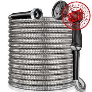 50 ft Garden Hsoe - 2025 New 304 Stainless Steel Garden Hose with 10-Function Spray Gun