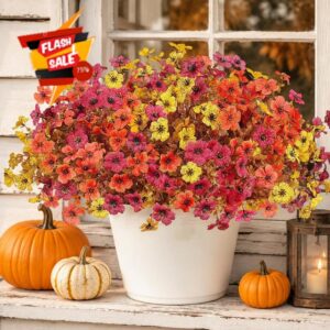 Artificial Fake Mums Flowers Plants for Outdoors Fall Decoration