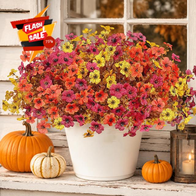 Artificial Fake Mums Flowers Plants for Outdoors Fall Decoration