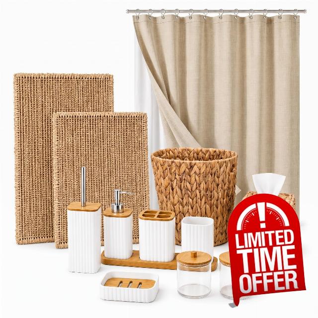 14Pcs Wicker Bathroom Accessories Set