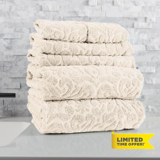 6PC Jacquard Towel Set - 500GSM 100% Cotton Bathroom Accessories - 2 Bath Sheets