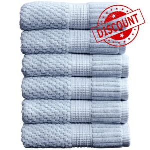 Springtree Home 6 Pack 100% Cotton Hand Towels | Blue Towels | Oeko‑TEX Standard 100 | Soft & Absorbent