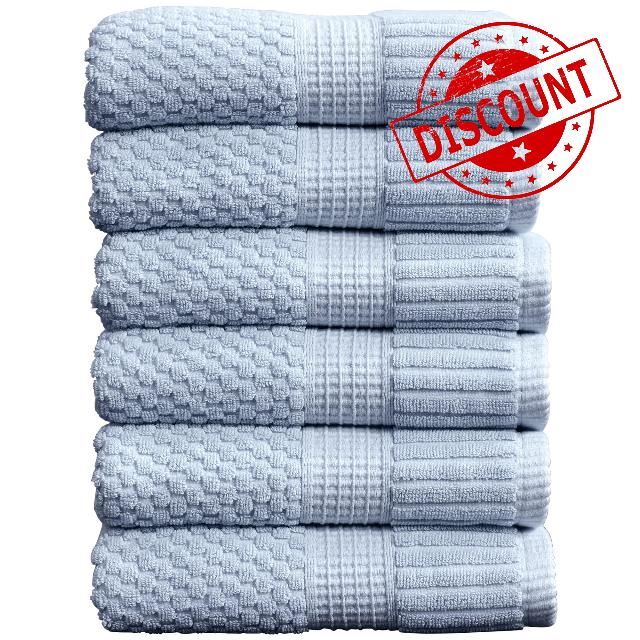 Springtree Home 6 Pack 100% Cotton Hand Towels | Blue Towels | Oeko‑TEX Standard 100 | Soft & Absorbent