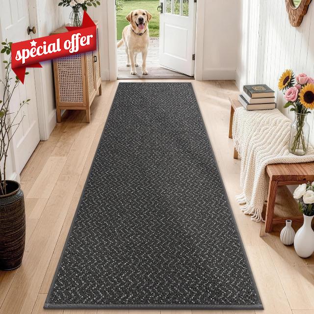 COSY HOMEER Hallway Runner Rugs Non-Slip Washable 2'7"x10' Dark Grey | Absorbent Stain Resistant Carpet Runner