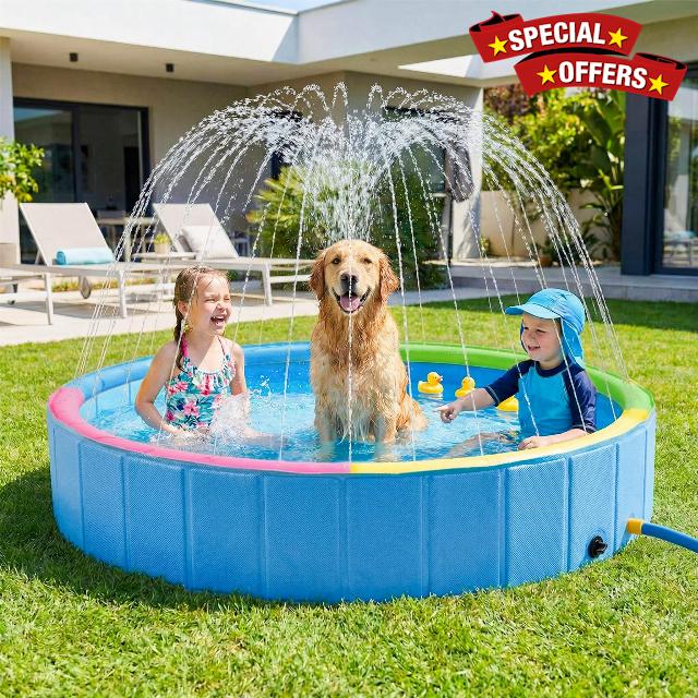 Foldable Dog Pool with Sprinkler