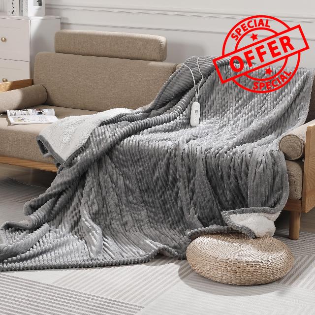 Electric Blanket Full Heating Blanket Full Size Ultra Thick Soft 72X84'' | 450Gsm Ultra Warm Striped Sherpa Plush Full Heated Blanket