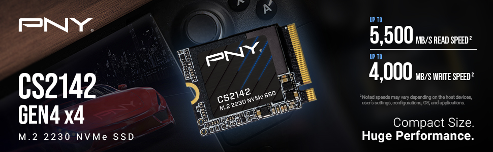 PNY CS2142 Gen4 x4 M.2 2230 NVMe SSD - Compact Size. Huge Performance.