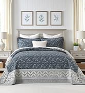 FineStichery Oversized Queen Bedspreads 102"x120", 100% Cotton Floral Extra Large Quilt Reversibl...