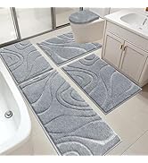 HEBE Chenille Bathroom Rugs Sets 3 Piece, Non Slip Washable Bath Mats Set | Absorbent Bathroom Ma...