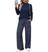 WIHOLL Lounge Sets for Women Mock Neck Two Piece Outfits Airport Wide Leg Pants Matching Set Swea...