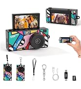Jzzuau Mini Keychain Digital Camera, 1080P, Retro Film Roll, 32GB Card | Built-In Flash, 4 Creati...