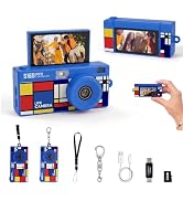 Jzzuau Mini Keychain Digital Camera, 1080P, Retro Film Roll, 32GB Card | Built-In Flash, 4 Creati...