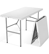 NEWBULIG 6 FT Folding Picnic Table with 4 Black Folding Chairs | Easy to Fold and Store, Foldable...