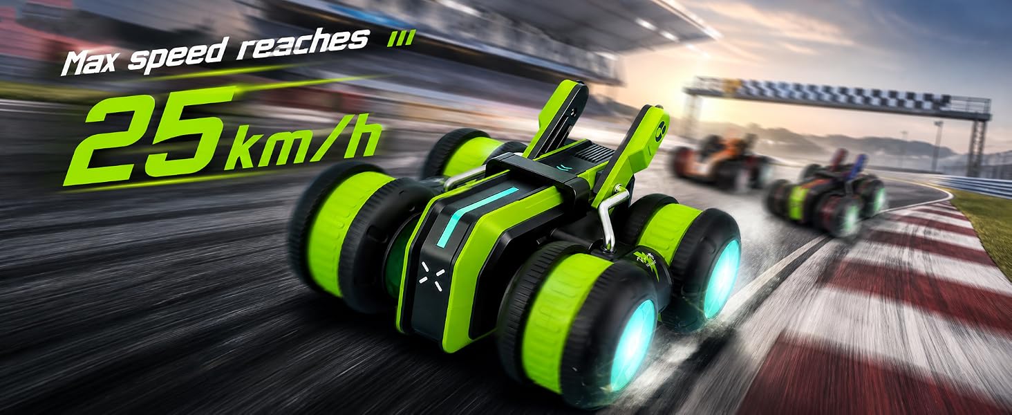 Durable RC stunt car: survives 1m drops & wall hits. rugged design. Perfect for kids' outdoor fun!