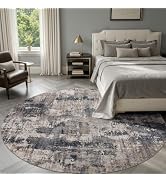 Sasttie 5ft Round Area Rug, Modern Abstract Circle Carpet, Blue & Green | Ultra-Soft Faux Wool, M...