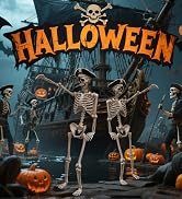 PETZOOKA Halloween Skeleton 5.4FT Life Size Human Adult Pirate Skeletons Halloween Decorations fo...