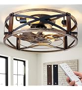 Passky Ceiling Fans with Lights, 42 inch Low Profile Ceiling Fan with Pull Chain and Remote Contr...