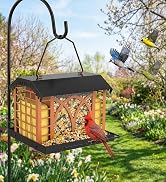 Bird Feeders for Outdoors Hanging, Metal Bird Feeder with Double Suet Cage Weatherproof Metal Roo...