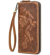 Yevabo Double Zipper Genuine Leather Long Wallet for Men Women Large Capacity Wristlet Purse Mult...