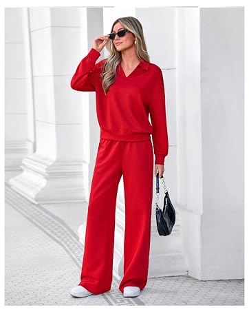 PRETTYGARDEN Lounge Sets Womens Sweaters Two Piece Outfits | Cozy Boat Neck Long Sleeve Tops, Wid...