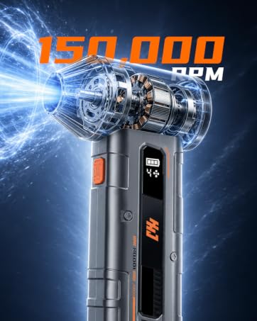 HHJ BC07 Electric Air Duster, 150,000 RPM, 20W PD Fast Charging, 30W Power Output, 4 Speeds & 5 N...
