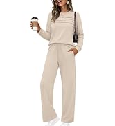 Ekouaer 2 Piece Sets for Women Lounge Set Airport Fall Travel Outfits 2026 | Pleated Top, Long Sl...