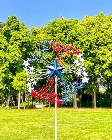 XLSWAIN Wind Spinners Outdoor Metal, Double-Sided 360° Kinetic Wind Spinner with Stake, Metal Gar...