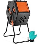 TOP XIAN Compost Tumbler 45 Gallon/170L, Easy-Assemble Dual Chamber Compost Bin Outdoor, 360°Rota...