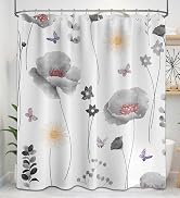 soeeao Navy Blue Watercolor Floral Shower Curtain Blue and White Spring Summer Modern Minimalist ...