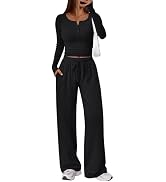 Trendy Queen Women's 2 Piece Matching Lounge Set Long Sleeve Side Ruching Top Wide Leg Drawstring...
