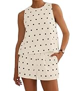 Ythomm Womens Two Piece Lounge Sets Round Neck Peplum Tops High Waist Linen Shorts Summer Matchin...