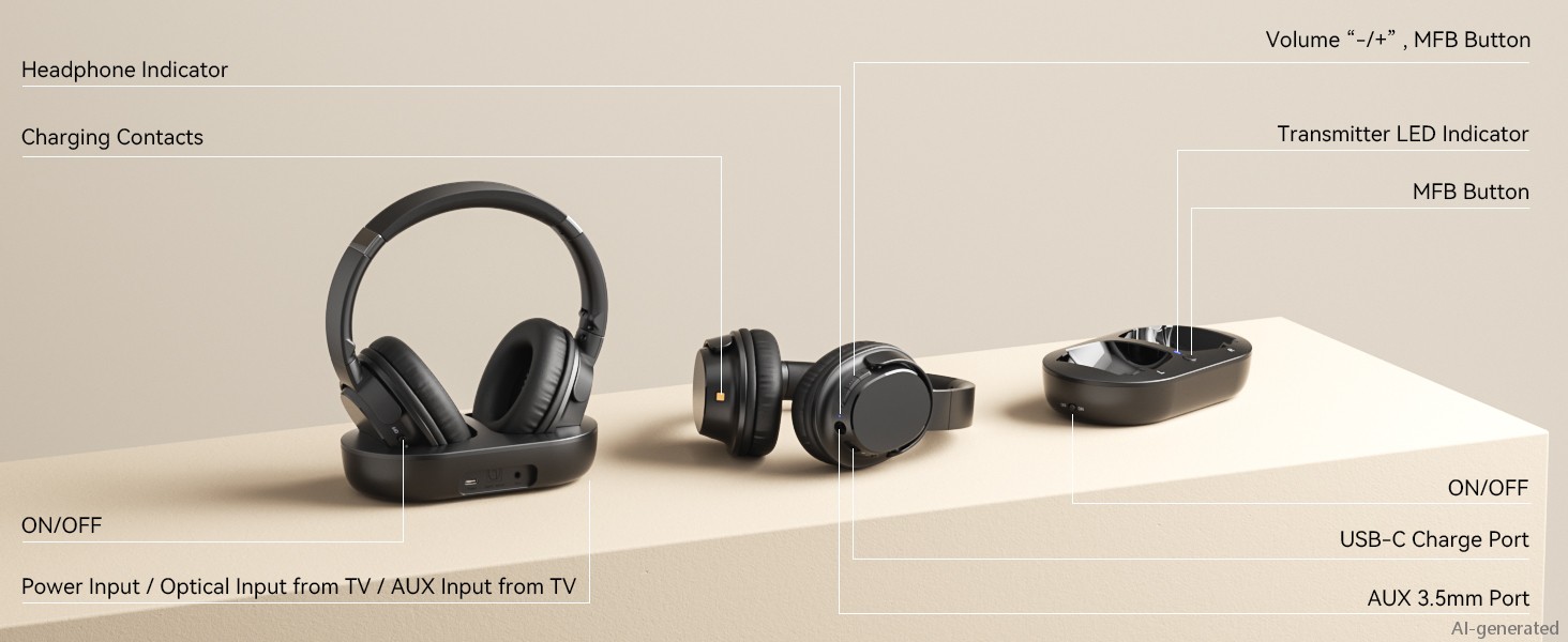 This wireless TV headset is easy to operate.