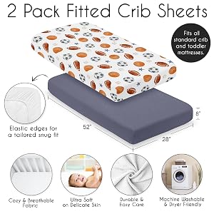 Watercolor Sports Theme Collection 100% Cotton Muslin 2 Pack Crib Sheets